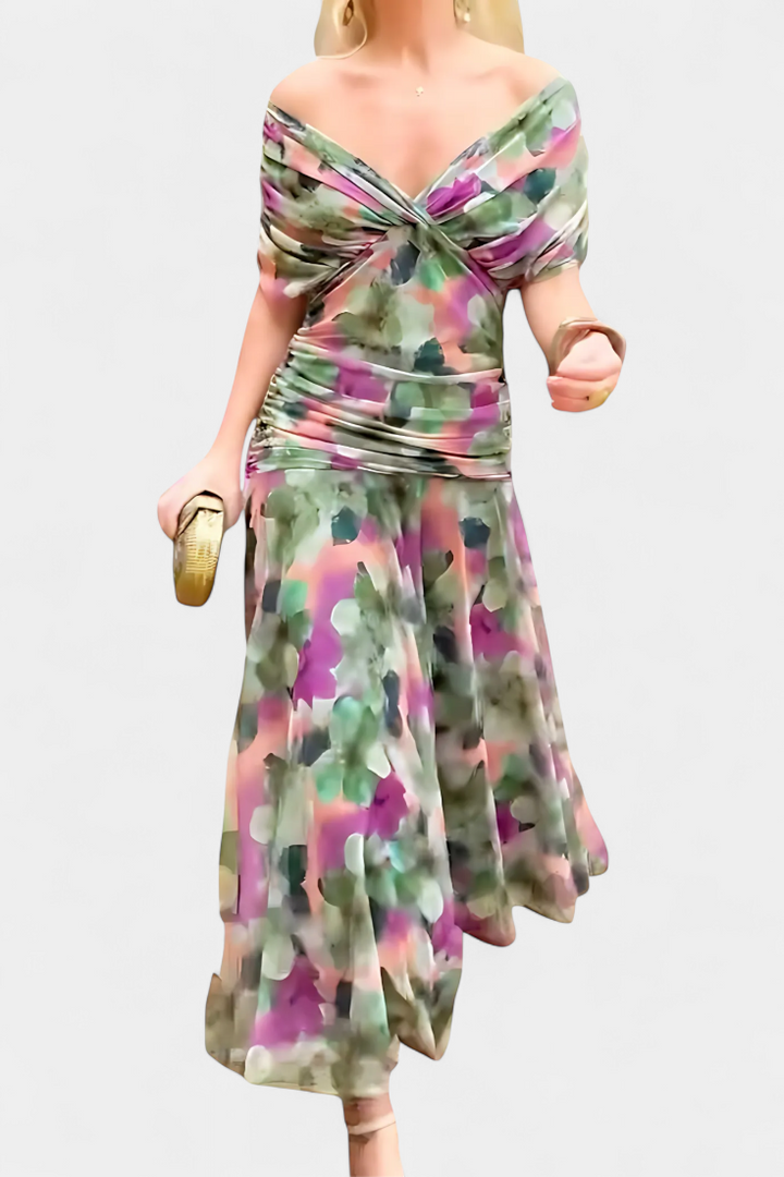Alorina™ | Long Floral Dress with V-Neck