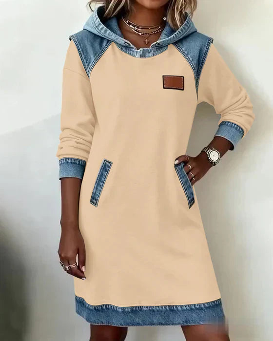 Lunariae – Casual Contrast Hoodie Dress