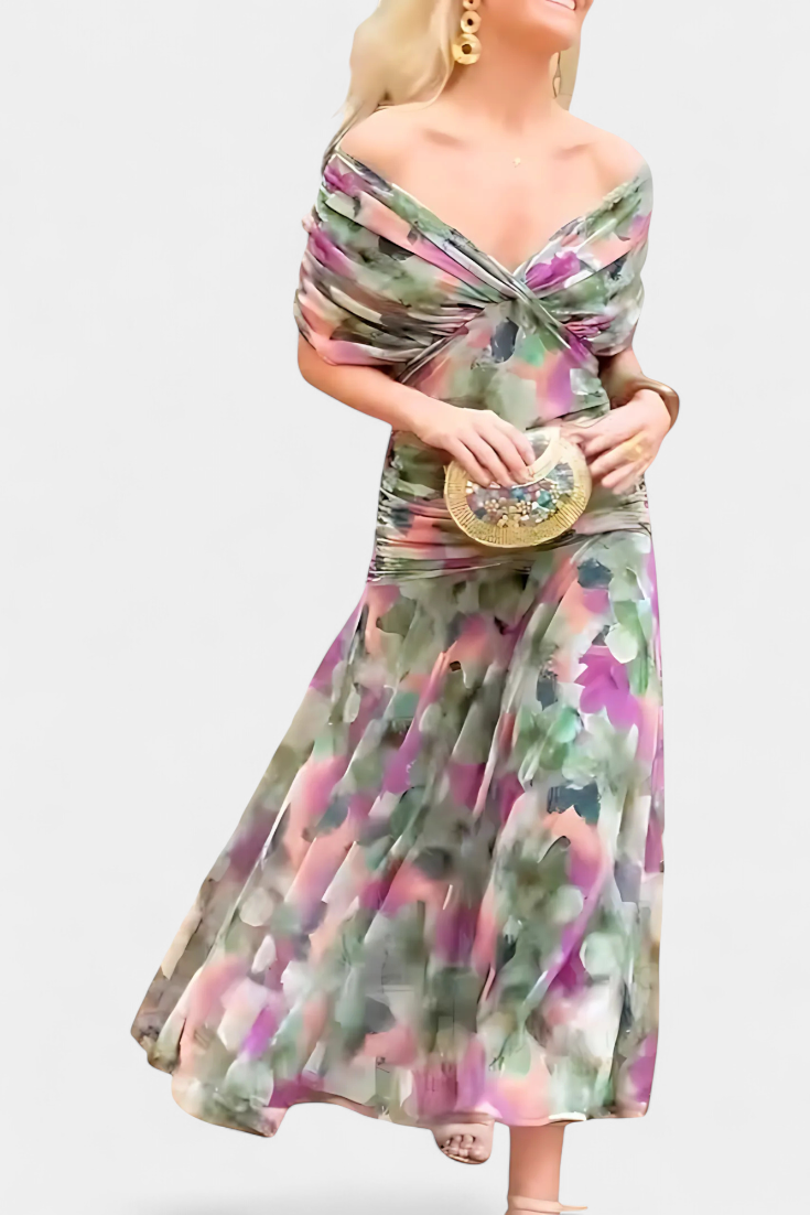 Alorina™ | Long Floral Dress with V-Neck
