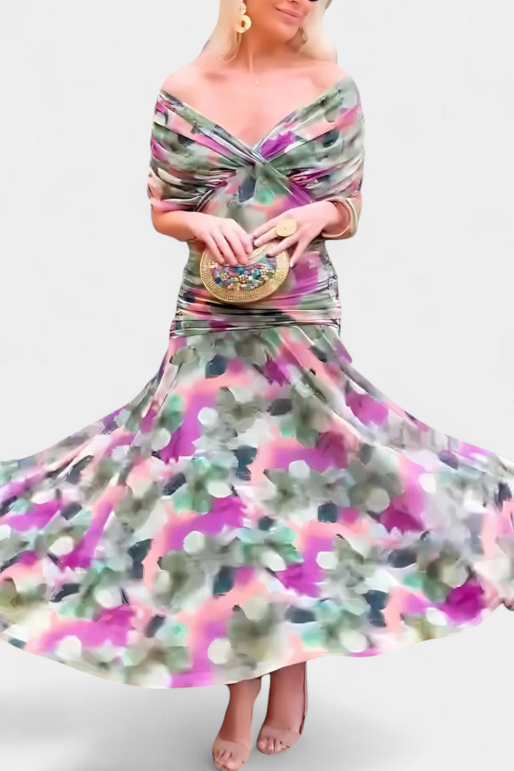 Alorina™ | Long Floral Dress with V-Neck