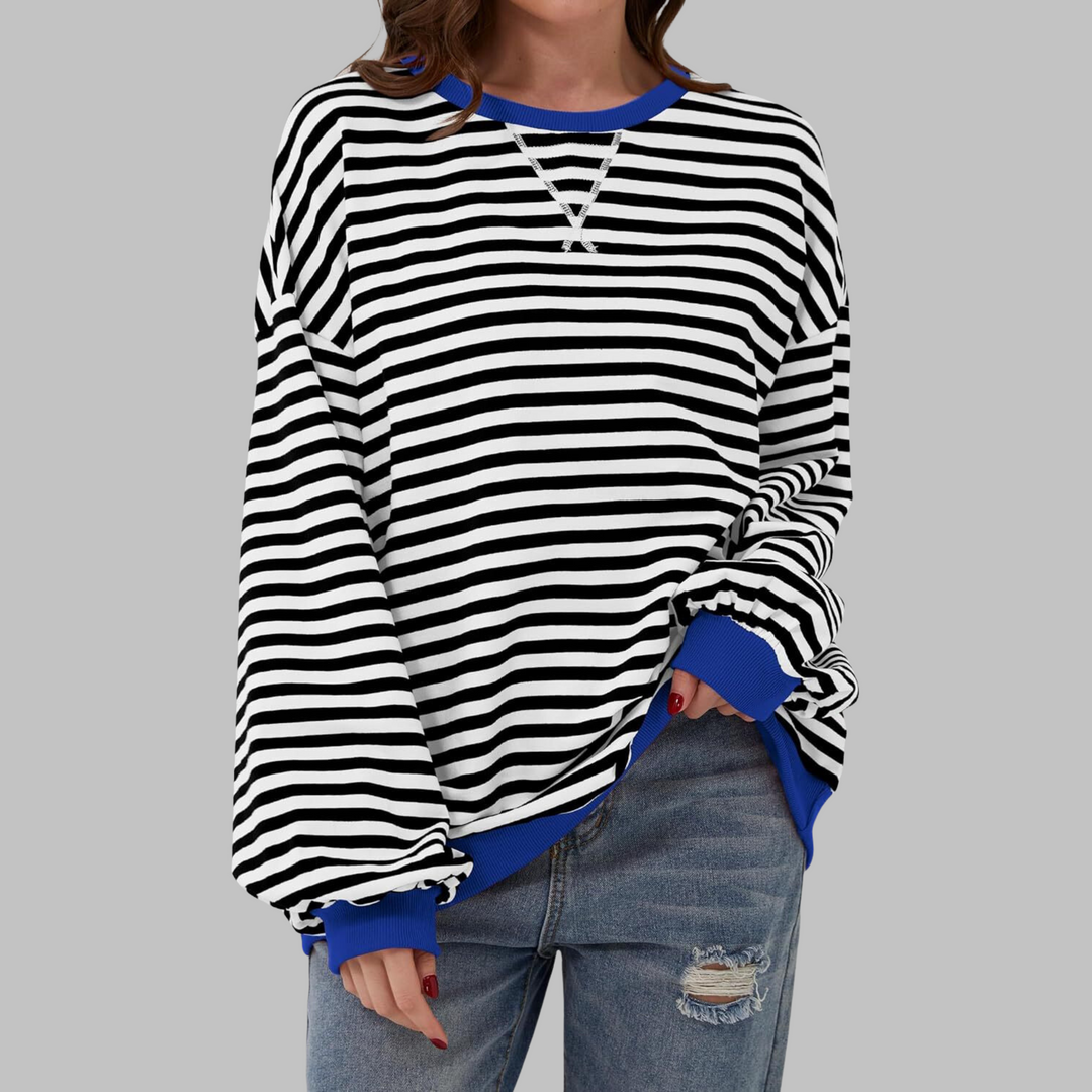 LUKA - Casual Long Sleeve Round Neck Striped Shirt