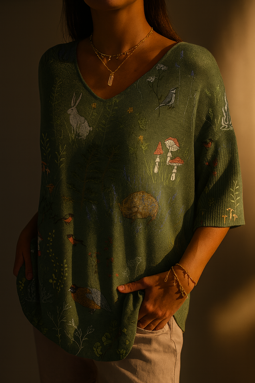 Woodland And Animals Repeat Pattern Printed Women's Casual