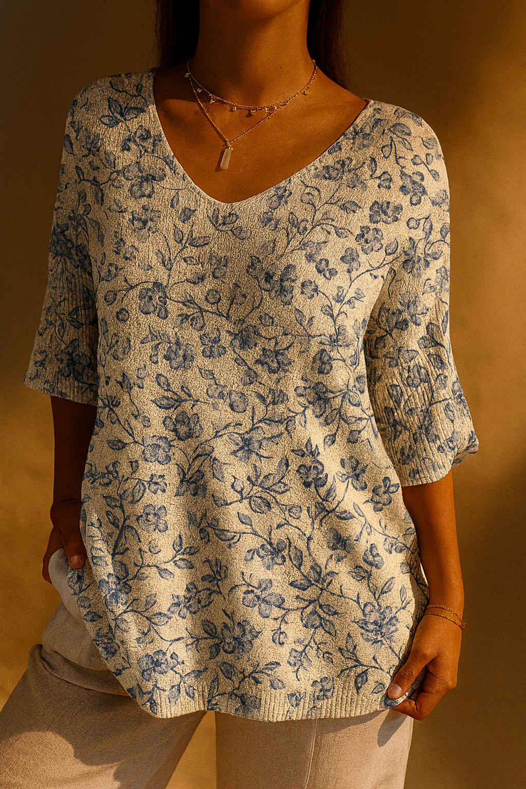 Women's Small Blue Flowers Print Casual