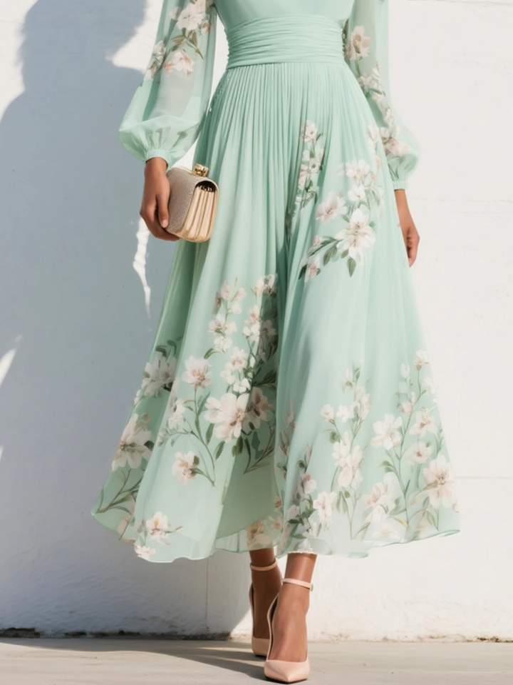 Sage | Floral Chiffon Dress
