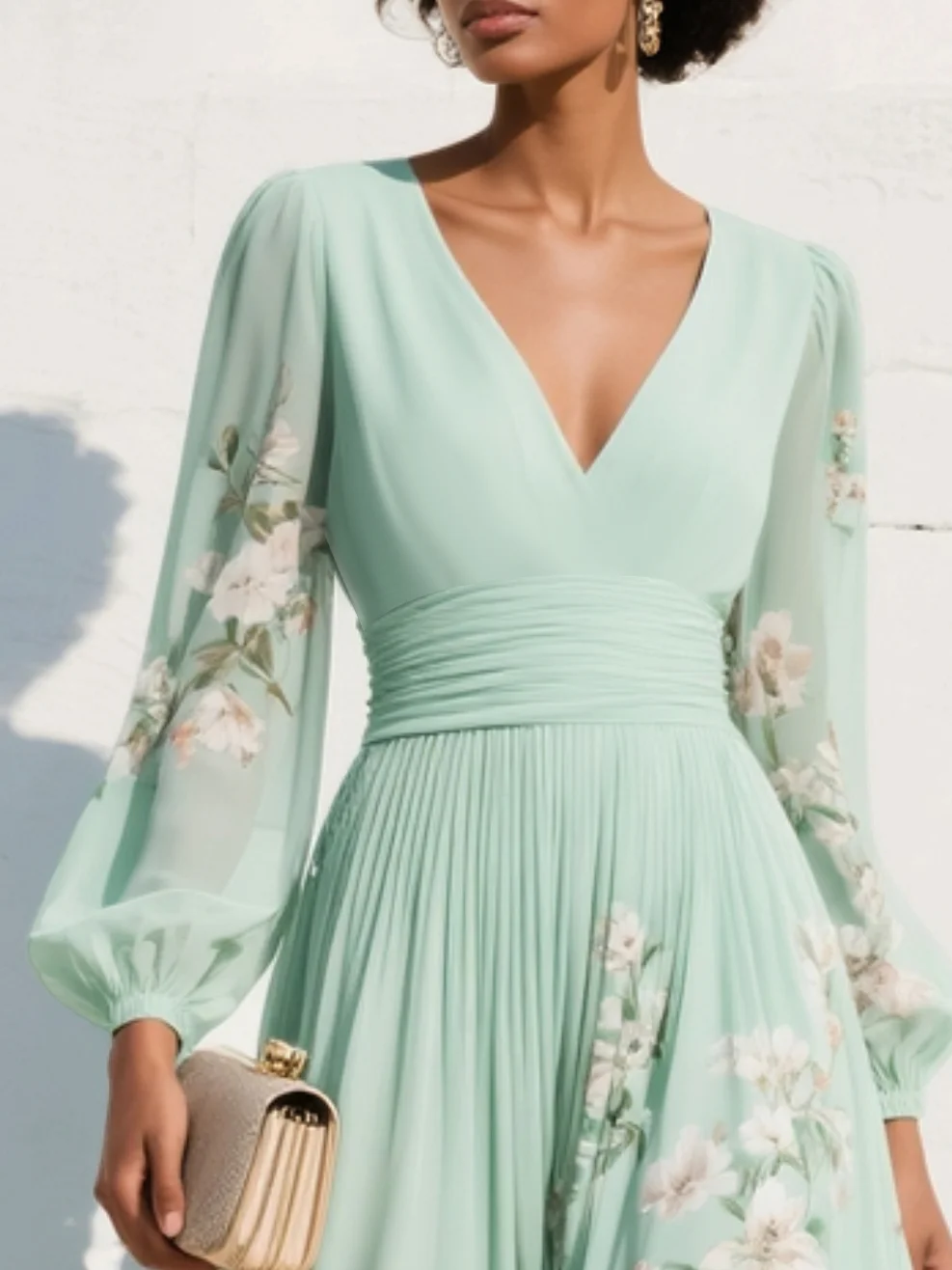 Sage | Floral Chiffon Dress