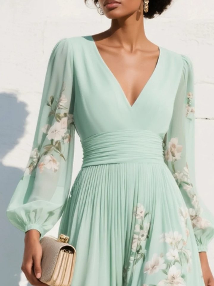 Sage | Floral Chiffon Dress