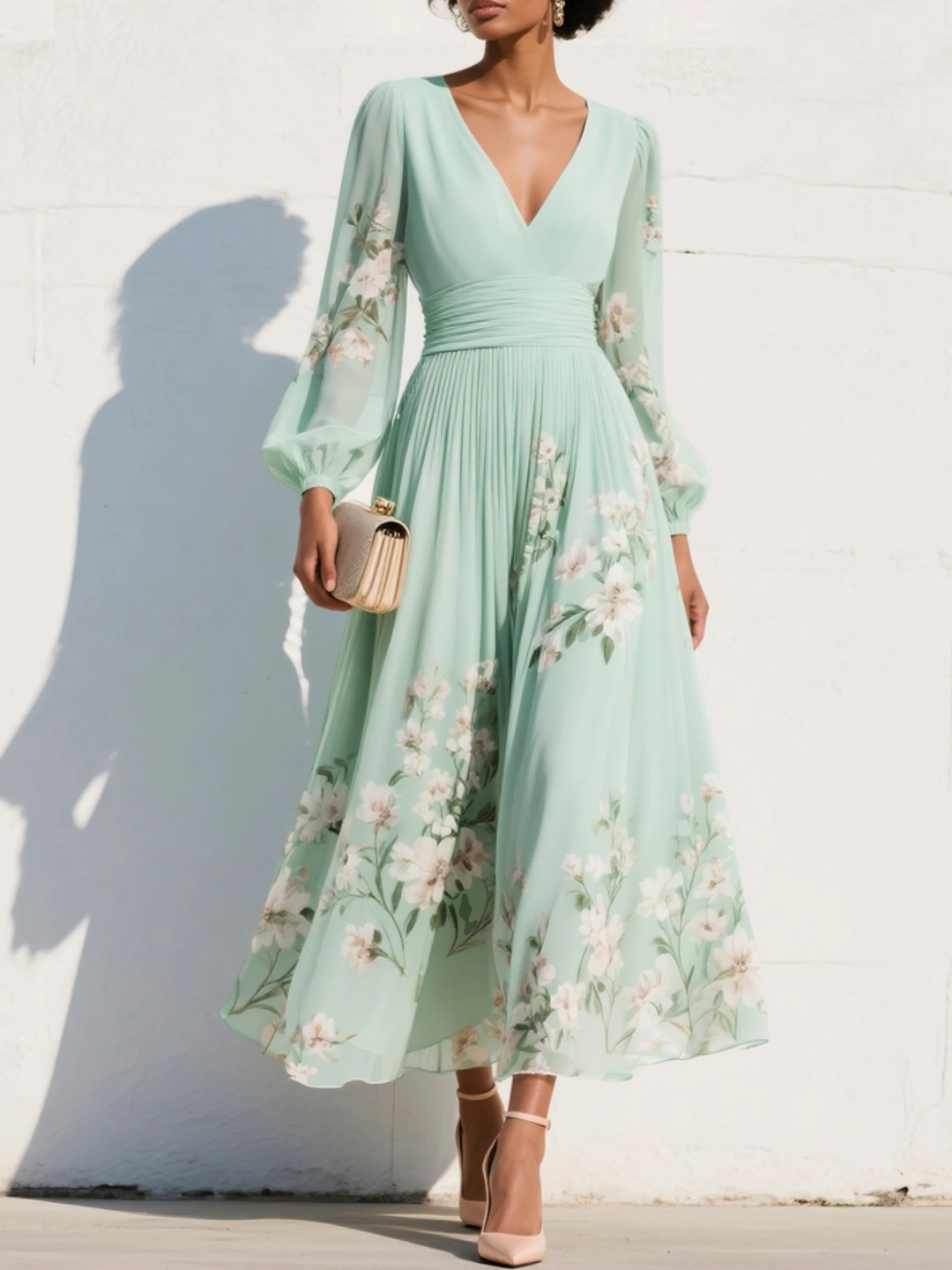 Sage | Floral Chiffon Dress