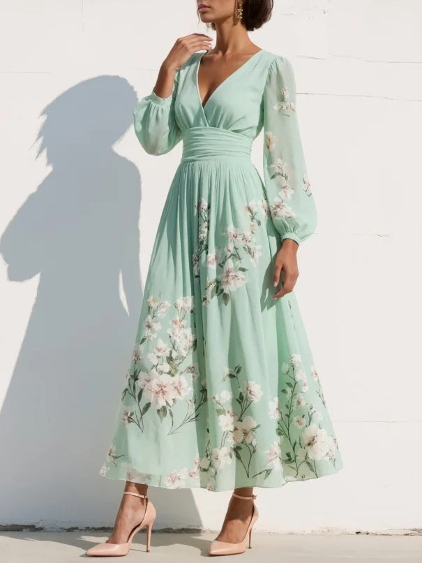 Sage | Floral Chiffon Dress