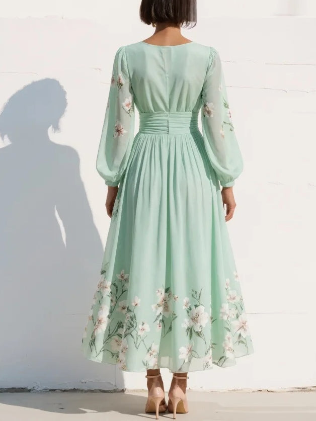 Sage | Floral Chiffon Dress