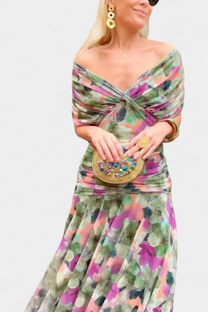 Alorina™ | Long Floral Dress with V-Neck